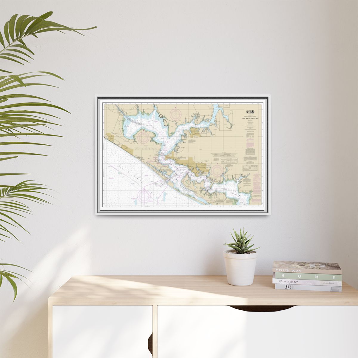 Chart 11390 Intracoastal Waterway East Bay to West Bay - NOAA Nautical Chart Floating Frame Canvas | 30" x 20" | 36" x 24" | 48" x 32" - White context-1