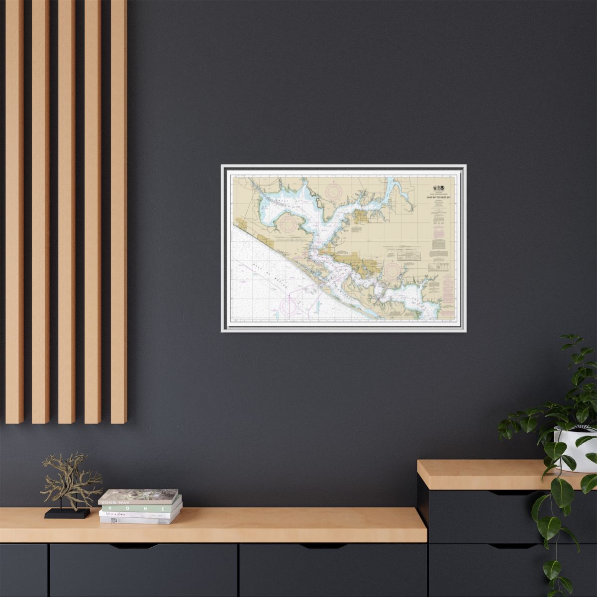 Chart 11390 Intracoastal Waterway East Bay to West Bay - NOAA Nautical Chart Floating Frame Canvas | 30" x 20" | 36" x 24" | 48" x 32" - White context-2