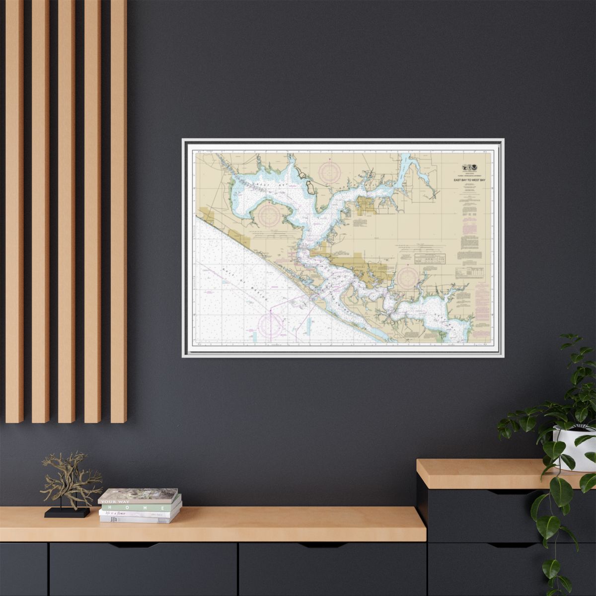 Chart 11390 Intracoastal Waterway East Bay to West Bay - NOAA Nautical Chart Floating Frame Canvas | 30" x 20" | 36" x 24" | 48" x 32" - White context-2