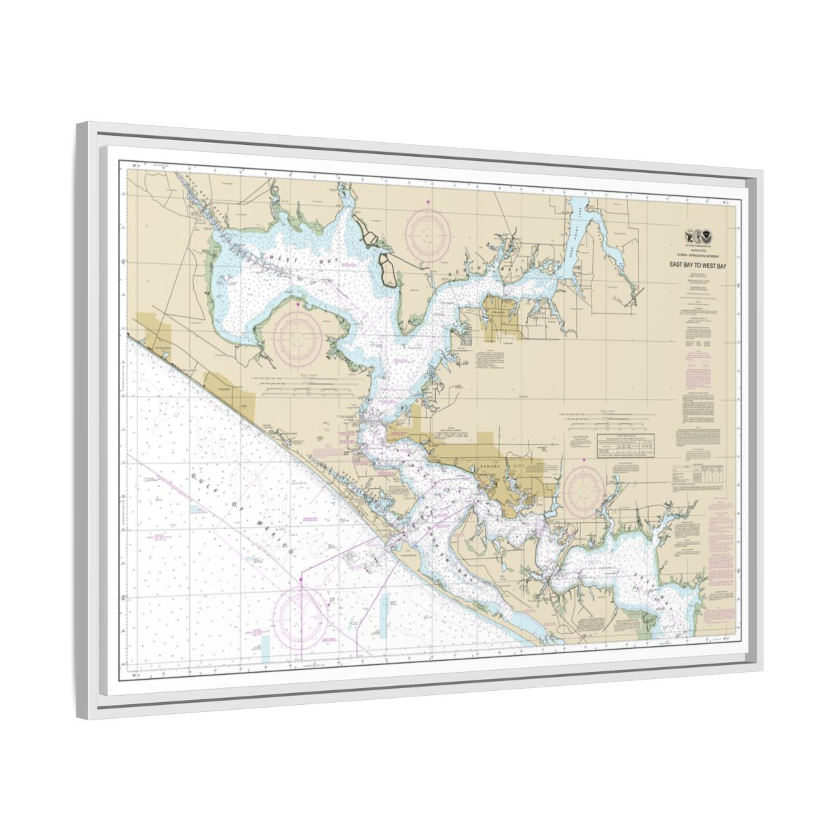 Chart 11390 Intracoastal Waterway East Bay to West Bay - NOAA Nautical Chart Floating Frame Canvas | 30" x 20" | 36" x 24" | 48" x 32" - White side