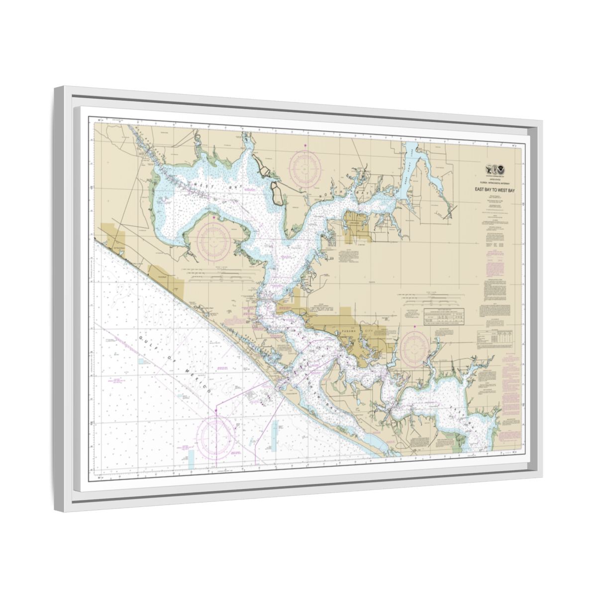 Chart 11390 Intracoastal Waterway East Bay to West Bay - NOAA Nautical Chart Floating Frame Canvas | 30" x 20" | 36" x 24" | 48" x 32" - White side
