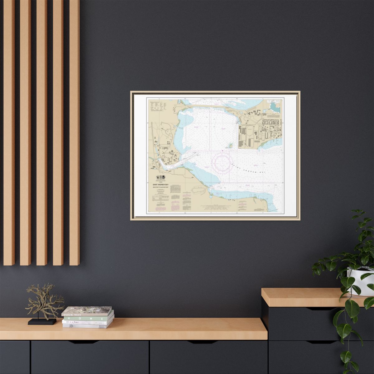Chart 11392 St. Andrew Bay - Bear Point to Sulpher Point - NOAA Nautical Chart Floating Frame Canvas | 32" x 24" | 40" x 30" - Natural context-2