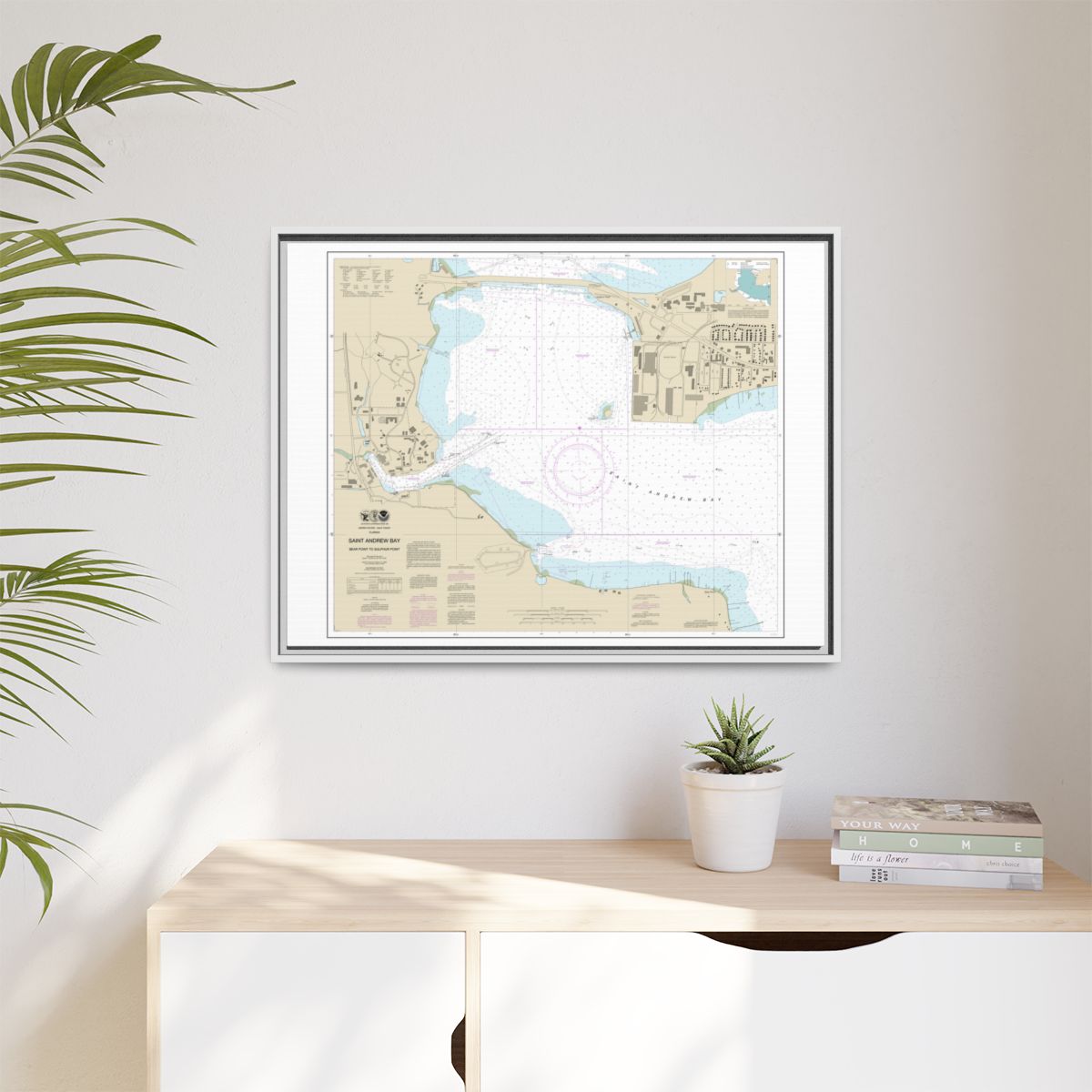 Chart 11392 St. Andrew Bay - Bear Point to Sulpher Point - NOAA Nautical Chart Floating Frame Canvas | 32" x 24" | 40" x 30" - White context-1