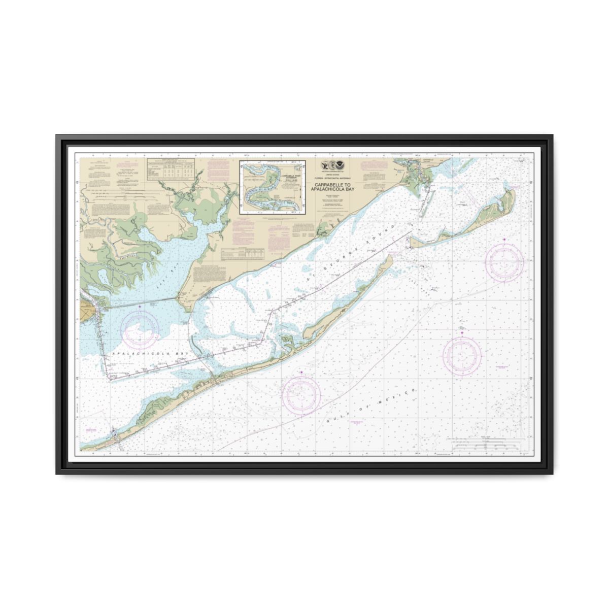 Chart 11404 Intracoastal Waterway Carrabelle to Apalachicola Bay;Carrabelle River - NOAA Nautical Chart Floating Frame Canvas | 30" x 20" | 36" x 24" | 48" x 32" - Black front