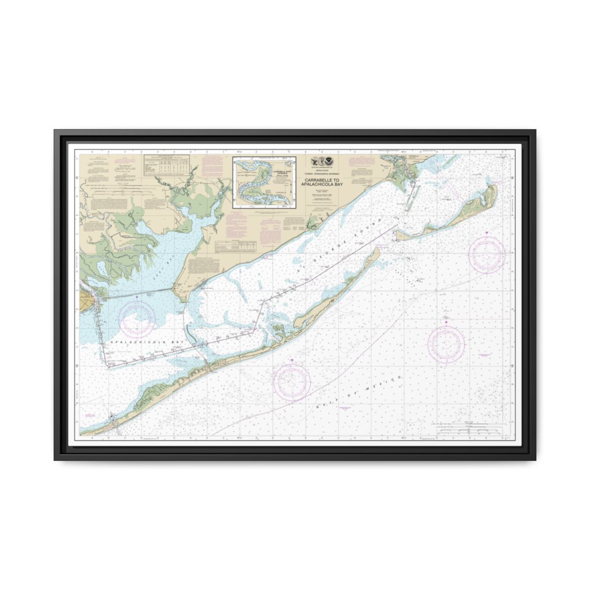 Chart 11404 Intracoastal Waterway Carrabelle to Apalachicola Bay;Carrabelle River - NOAA Nautical Chart Floating Frame Canvas | 30" x 20" | 36" x 24" | 48" x 32" - Black front