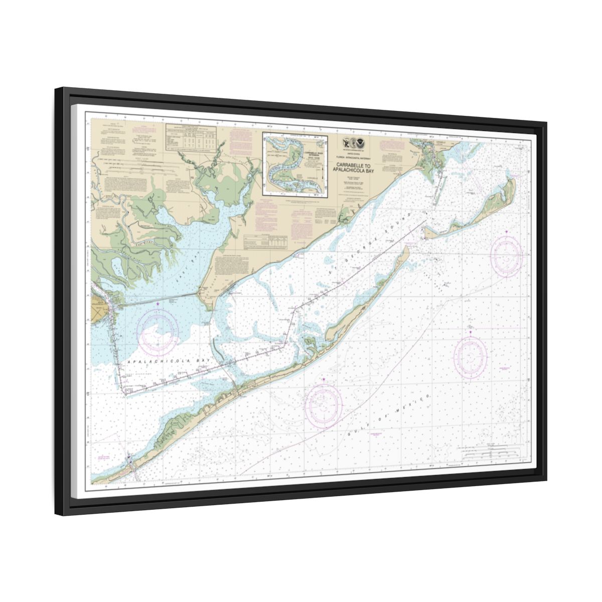 Chart 11404 Intracoastal Waterway Carrabelle to Apalachicola Bay;Carrabelle River - NOAA Nautical Chart Floating Frame Canvas | 30" x 20" | 36" x 24" | 48" x 32" - Black side