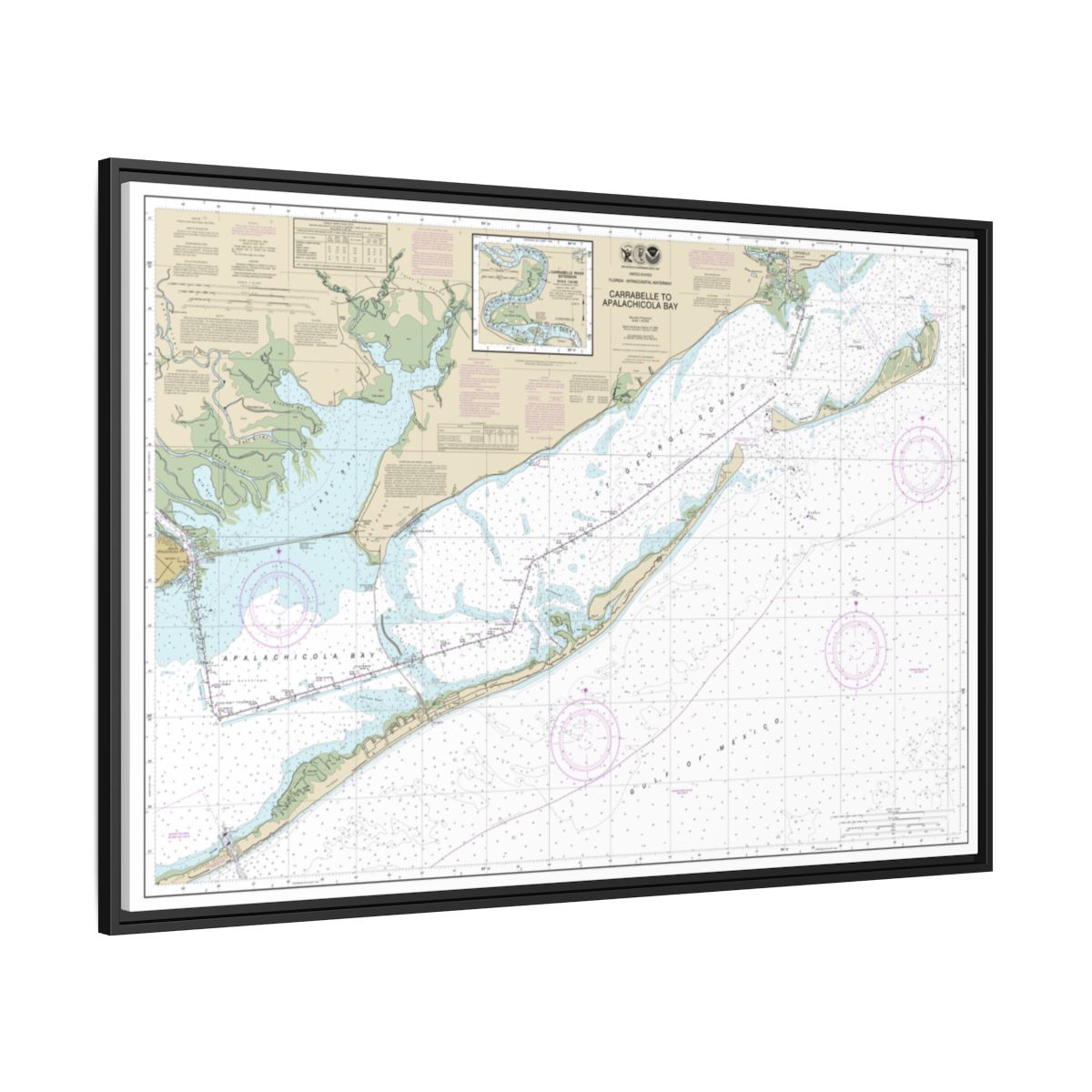 Chart 11404 Intracoastal Waterway Carrabelle to Apalachicola Bay;Carrabelle River - NOAA Nautical Chart Floating Frame Canvas | 30" x 20" | 36" x 24" | 48" x 32" - Black side
