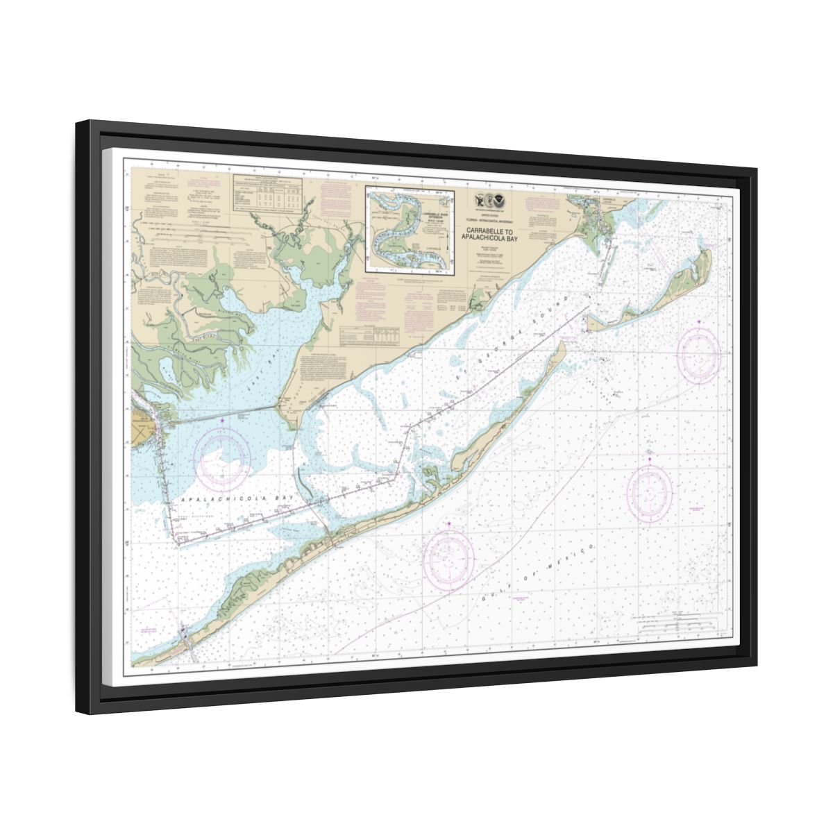 Chart 11404 Intracoastal Waterway Carrabelle to Apalachicola Bay;Carrabelle River - NOAA Nautical Chart Floating Frame Canvas | 30" x 20" | 36" x 24" | 48" x 32" - Black side