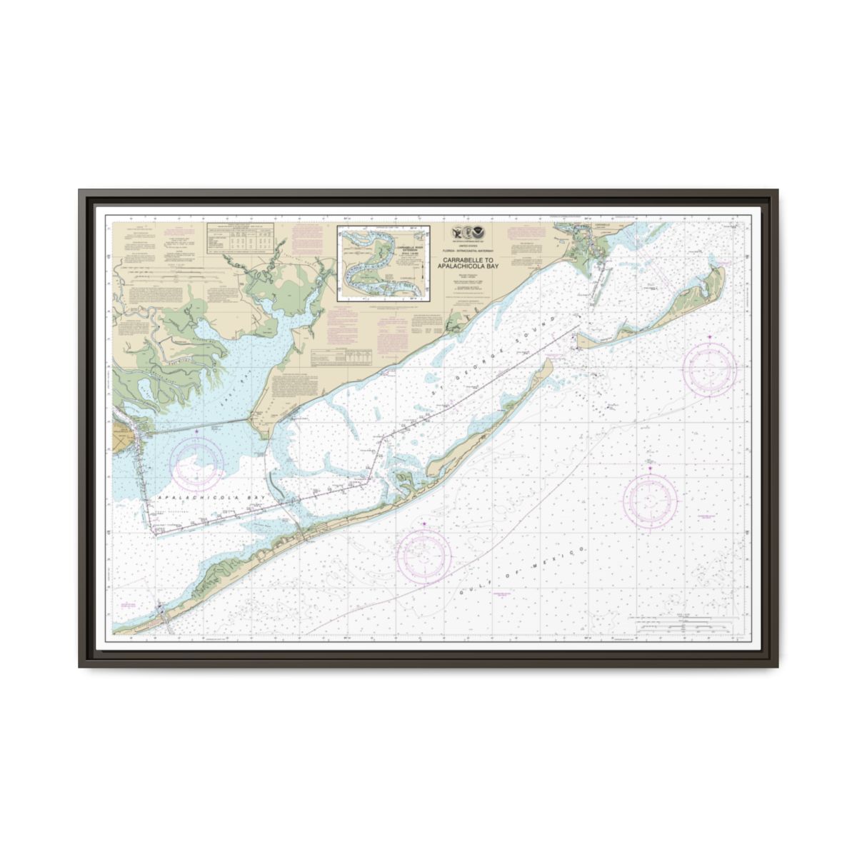Chart 11404 Intracoastal Waterway Carrabelle to Apalachicola Bay;Carrabelle River - NOAA Nautical Chart Floating Frame Canvas | 30" x 20" | 36" x 24" | 48" x 32" - Espresso front