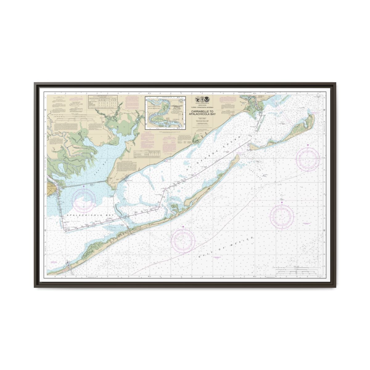 Chart 11404 Intracoastal Waterway Carrabelle to Apalachicola Bay;Carrabelle River - NOAA Nautical Chart Floating Frame Canvas | 30" x 20" | 36" x 24" | 48" x 32" - Espresso front