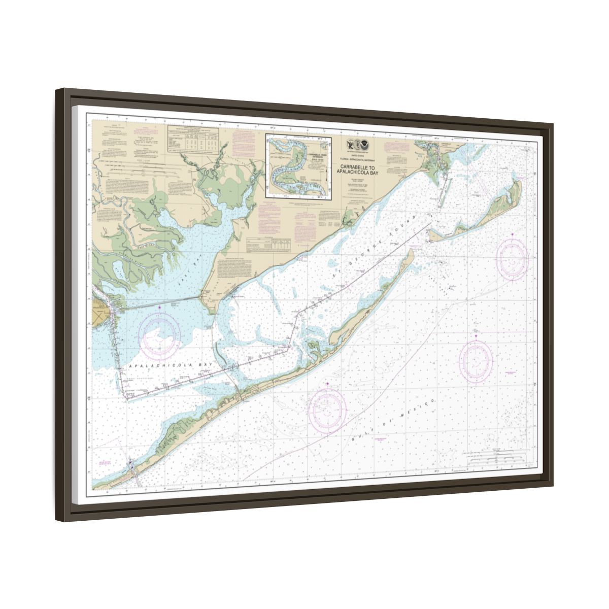 Chart 11404 Intracoastal Waterway Carrabelle to Apalachicola Bay;Carrabelle River - NOAA Nautical Chart Floating Frame Canvas | 30" x 20" | 36" x 24" | 48" x 32" - Espresso side