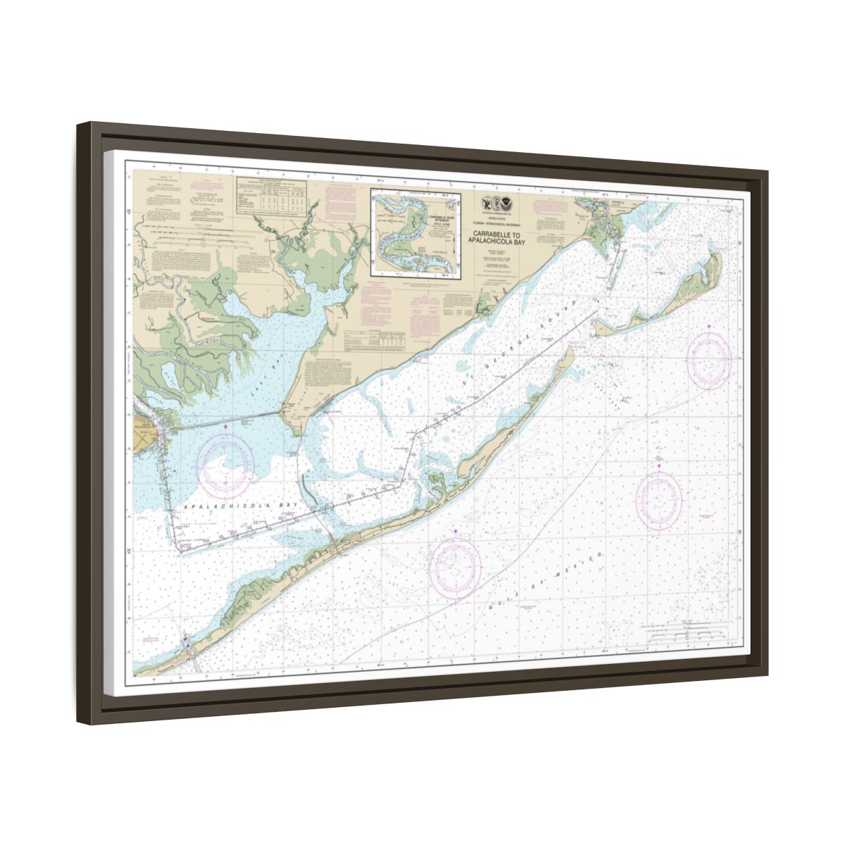 Chart 11404 Intracoastal Waterway Carrabelle to Apalachicola Bay;Carrabelle River - NOAA Nautical Chart Floating Frame Canvas | 30" x 20" | 36" x 24" | 48" x 32" - Espresso side