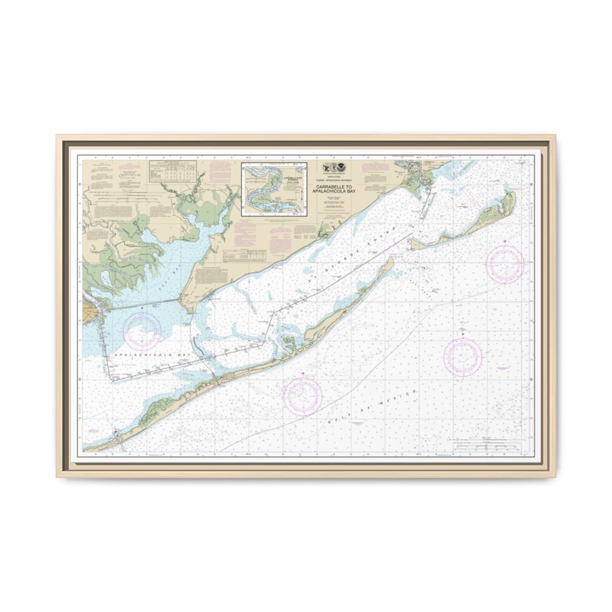 Chart 11404 Intracoastal Waterway Carrabelle to Apalachicola Bay;Carrabelle River - NOAA Nautical Chart Floating Frame Canvas | 30" x 20" | 36" x 24" | 48" x 32" - Natural front