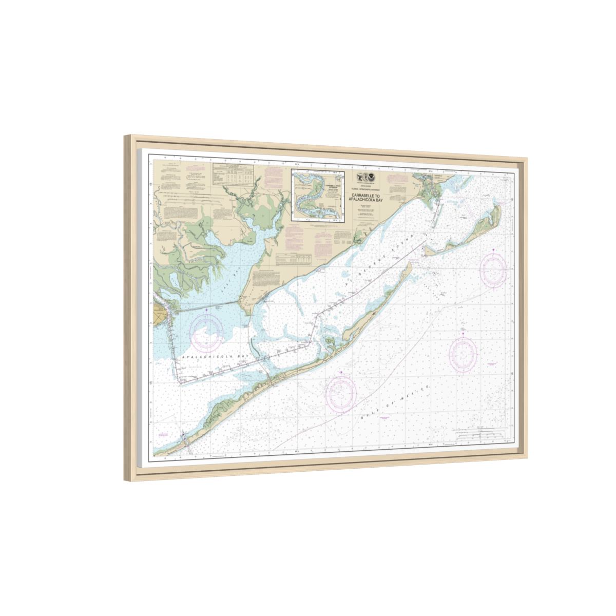 Chart 11404 Intracoastal Waterway Carrabelle to Apalachicola Bay;Carrabelle River - NOAA Nautical Chart Floating Frame Canvas | 30" x 20" | 36" x 24" | 48" x 32" - Natural side