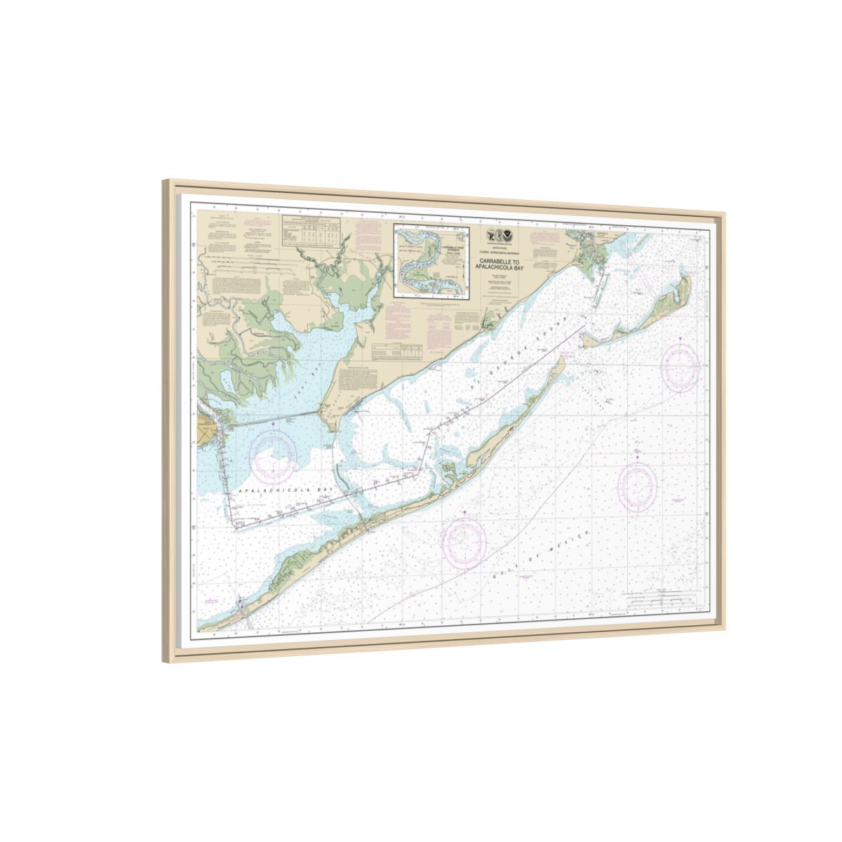 Chart 11404 Intracoastal Waterway Carrabelle to Apalachicola Bay;Carrabelle River - NOAA Nautical Chart Floating Frame Canvas | 30" x 20" | 36" x 24" | 48" x 32" - Natural side