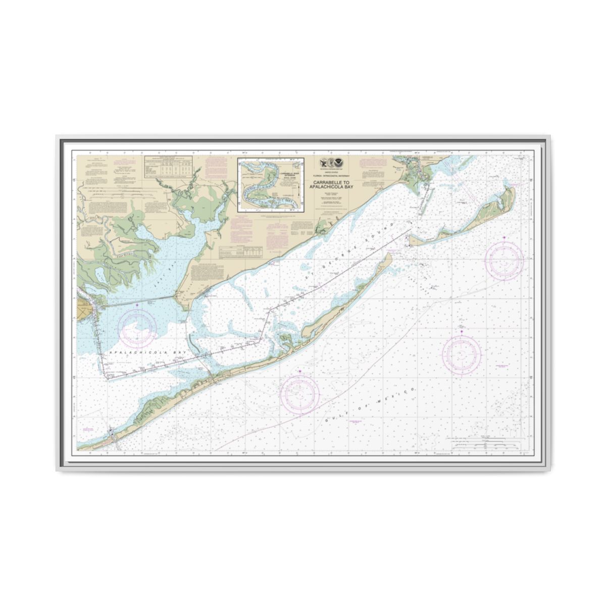 Chart 11404 Intracoastal Waterway Carrabelle to Apalachicola Bay;Carrabelle River - NOAA Nautical Chart Floating Frame Canvas | 30" x 20" | 36" x 24" | 48" x 32" - White front