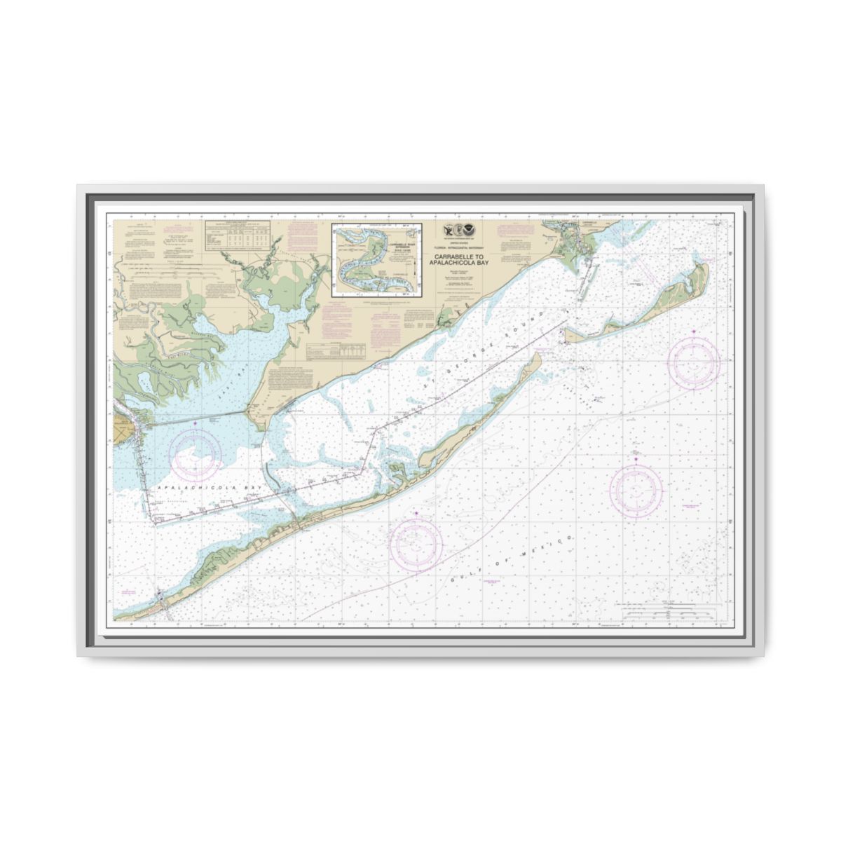 Chart 11404 Intracoastal Waterway Carrabelle to Apalachicola Bay;Carrabelle River - NOAA Nautical Chart Floating Frame Canvas | 30" x 20" | 36" x 24" | 48" x 32" - White front