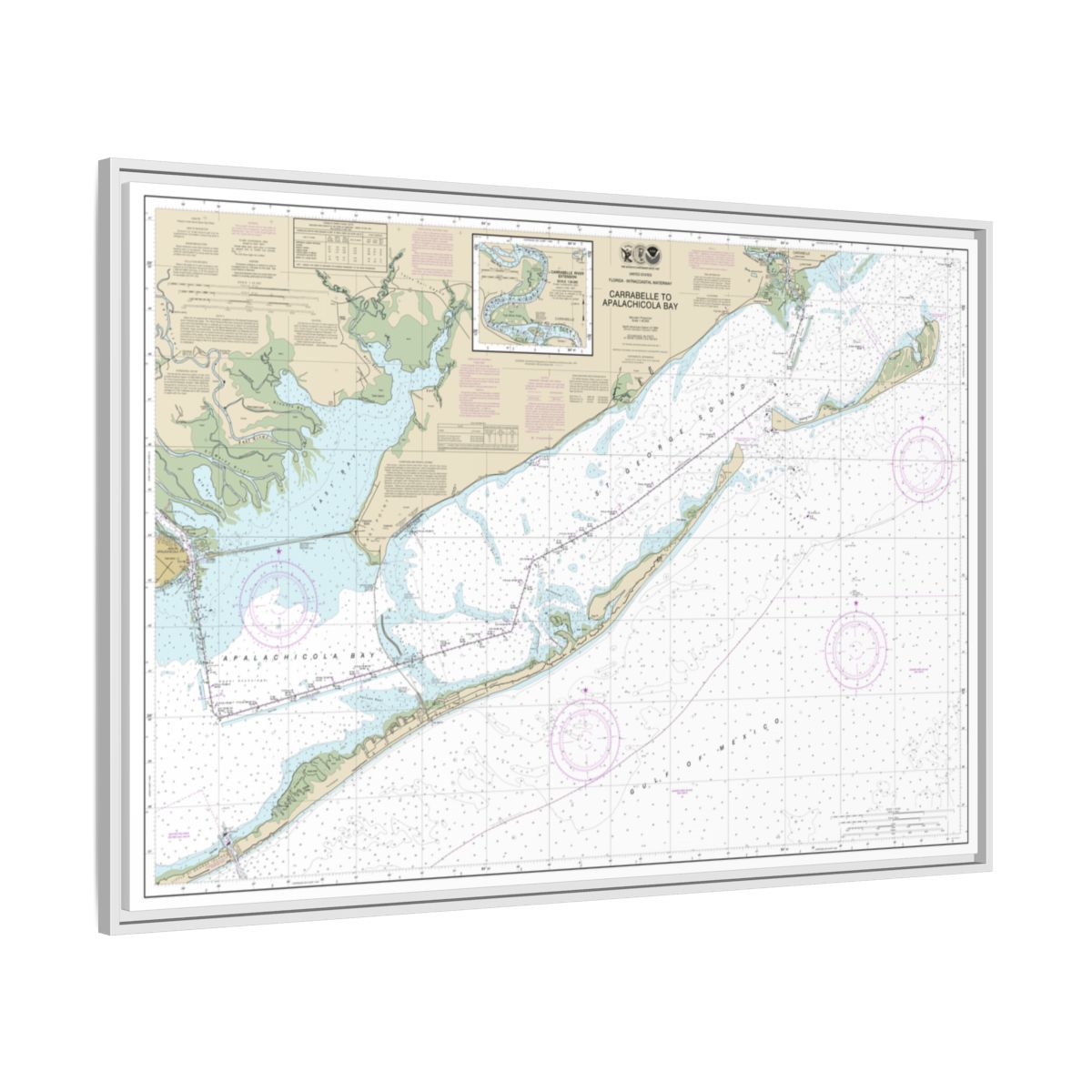 Chart 11404 Intracoastal Waterway Carrabelle to Apalachicola Bay;Carrabelle River - NOAA Nautical Chart Floating Frame Canvas | 30" x 20" | 36" x 24" | 48" x 32" - White side