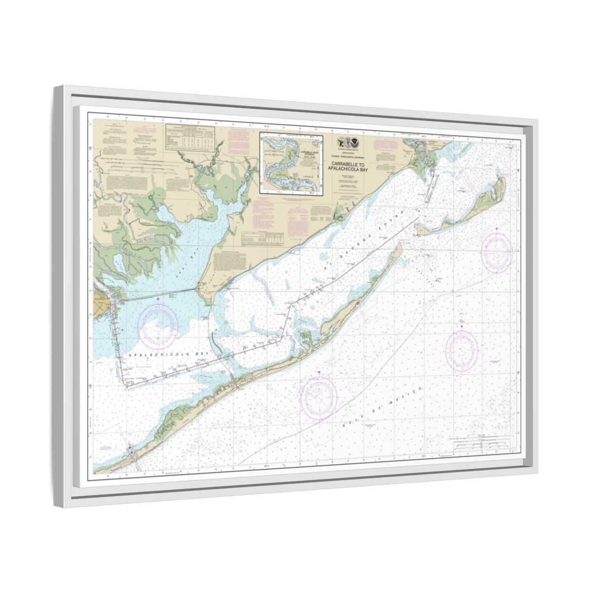 Chart 11404 Intracoastal Waterway Carrabelle to Apalachicola Bay;Carrabelle River - NOAA Nautical Chart Floating Frame Canvas | 30" x 20" | 36" x 24" | 48" x 32" - White side