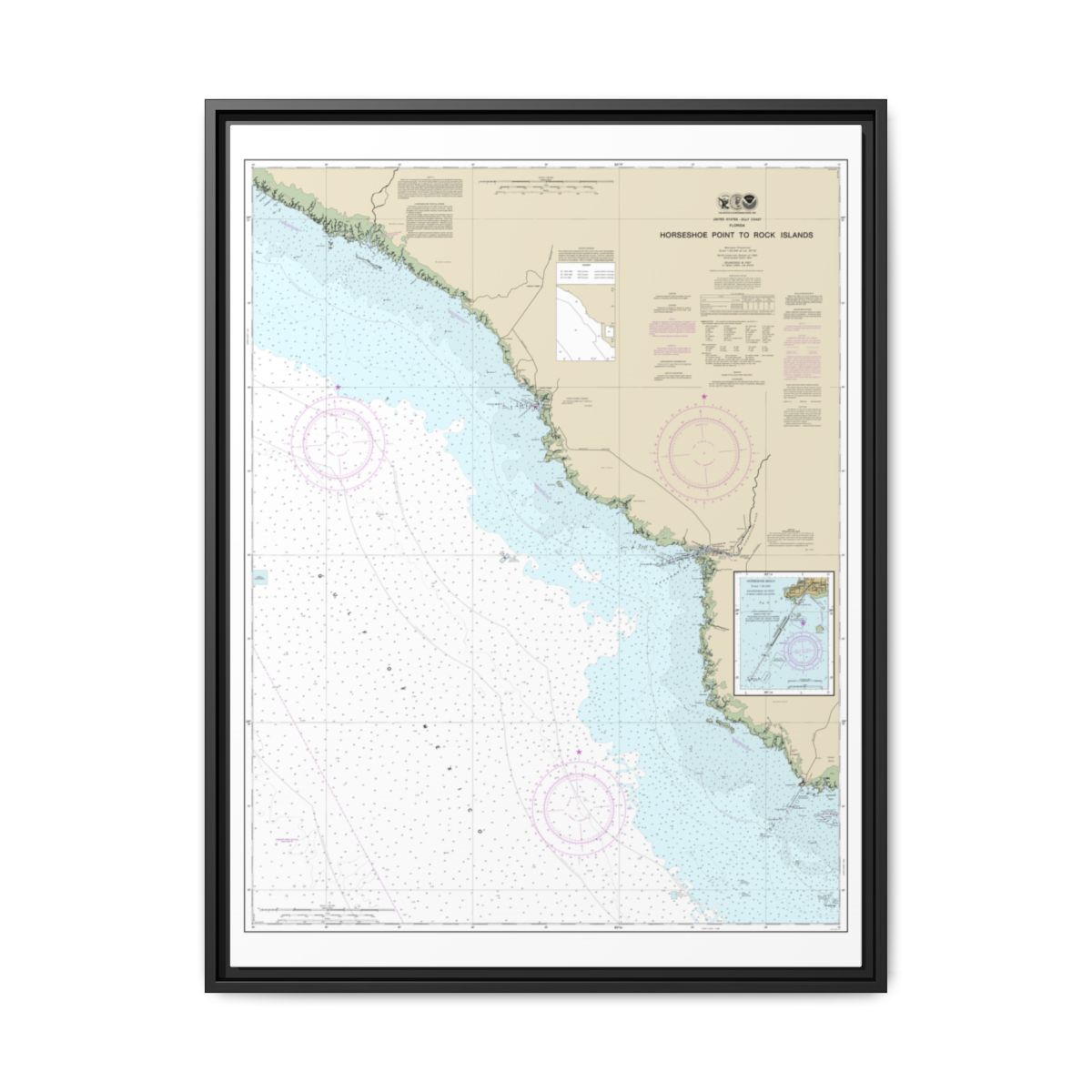 Chart 11407 Horseshoe Point to Rock Islands;Horseshoe Beach - NOAA Nautical Chart Floating Frame Canvas | 24" x 32" | 30" x 40" - Black front