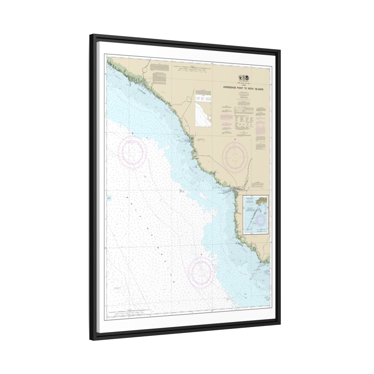 Chart 11407 Horseshoe Point to Rock Islands;Horseshoe Beach - NOAA Nautical Chart Floating Frame Canvas | 24" x 32" | 30" x 40" - Black side