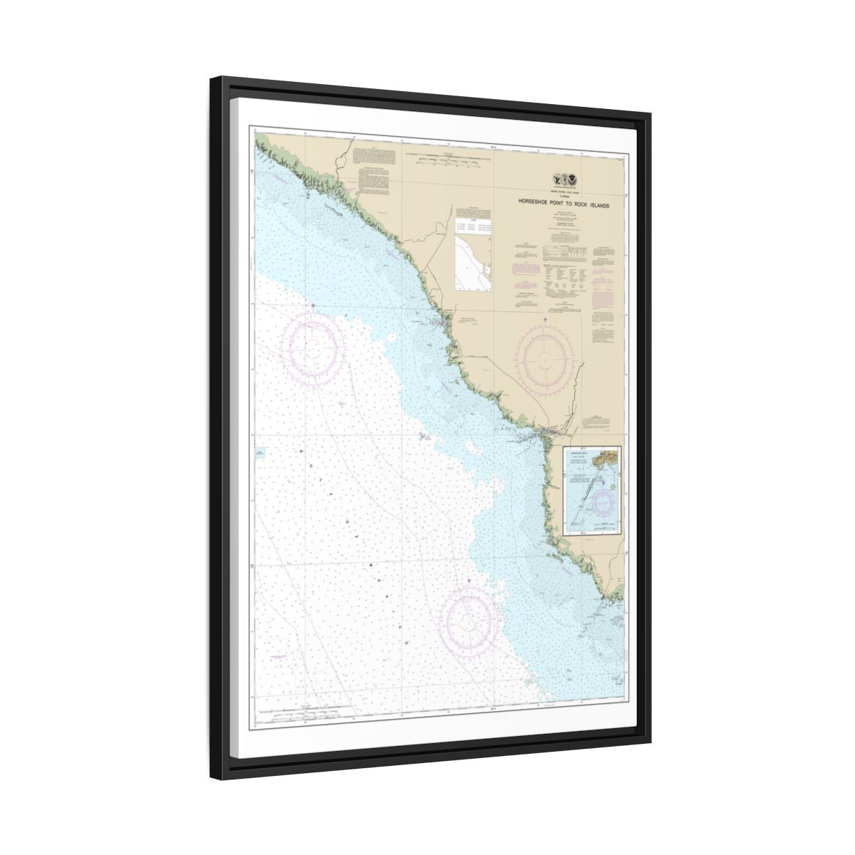 Chart 11407 Horseshoe Point to Rock Islands;Horseshoe Beach - NOAA Nautical Chart Floating Frame Canvas | 24" x 32" | 30" x 40" - Black side