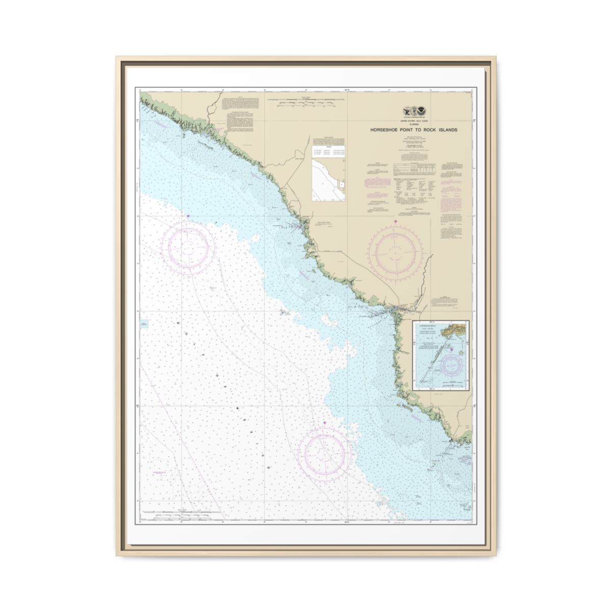 Chart 11407 Horseshoe Point to Rock Islands;Horseshoe Beach - NOAA Nautical Chart Floating Frame Canvas | 24" x 32" | 30" x 40" - Natural front
