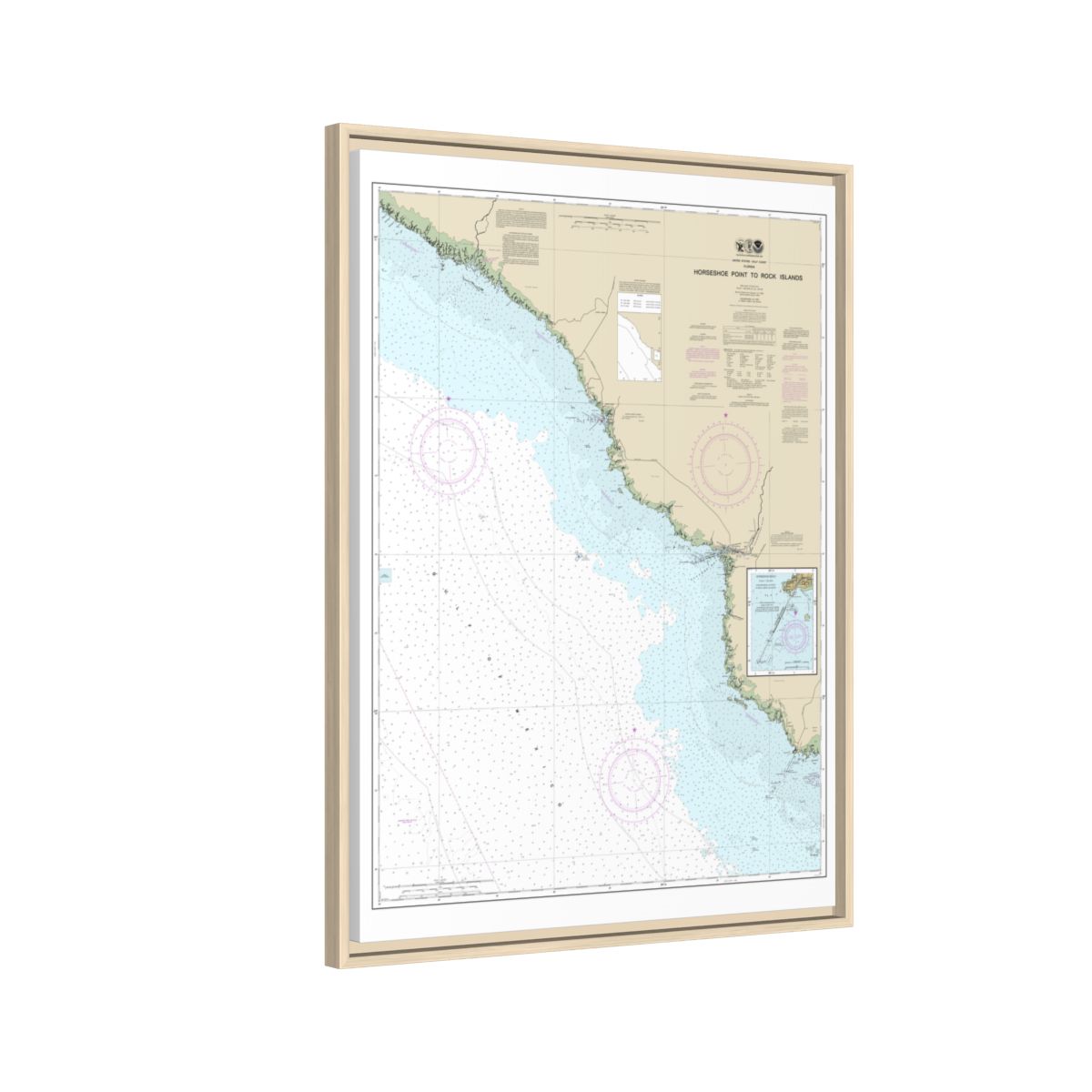 Chart 11407 Horseshoe Point to Rock Islands;Horseshoe Beach - NOAA Nautical Chart Floating Frame Canvas | 24" x 32" | 30" x 40" - Natural side