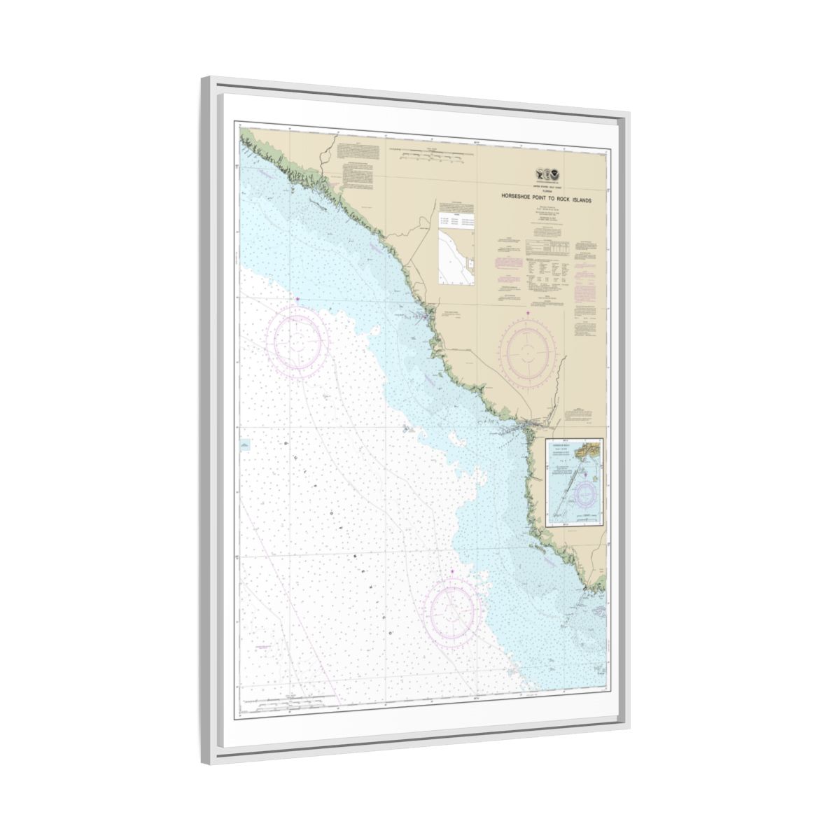 Chart 11407 Horseshoe Point to Rock Islands;Horseshoe Beach - NOAA Nautical Chart Floating Frame Canvas | 24" x 32" | 30" x 40" - White side