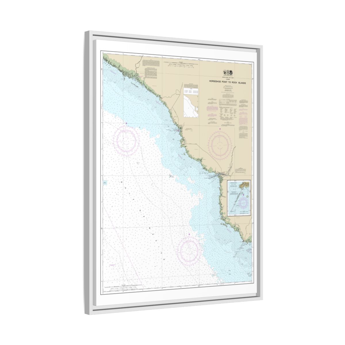 Chart 11407 Horseshoe Point to Rock Islands;Horseshoe Beach - NOAA Nautical Chart Floating Frame Canvas | 24" x 32" | 30" x 40" - White side