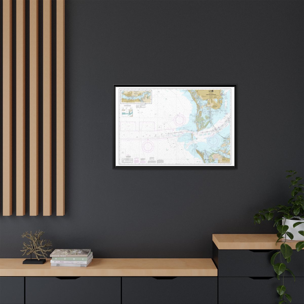 Chart 11415 Tampa Bay Entrance; Manatee River Extension - NOAA Nautical Chart Floating Frame Canvas | 30" x 20" | 36" x 24" | 48" x 32" - Black context-2