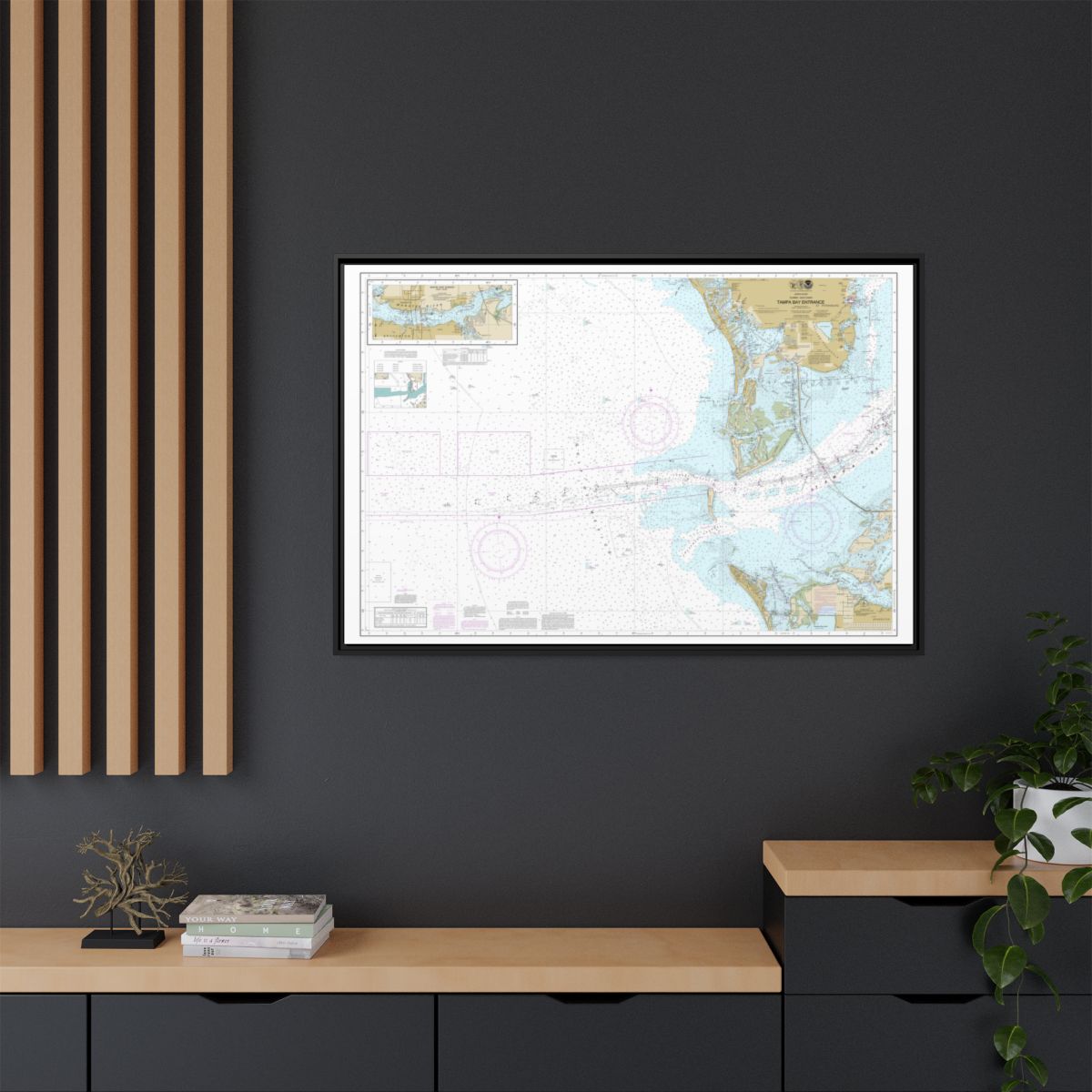 Chart 11415 Tampa Bay Entrance; Manatee River Extension - NOAA Nautical Chart Floating Frame Canvas | 30" x 20" | 36" x 24" | 48" x 32" - Black context-2