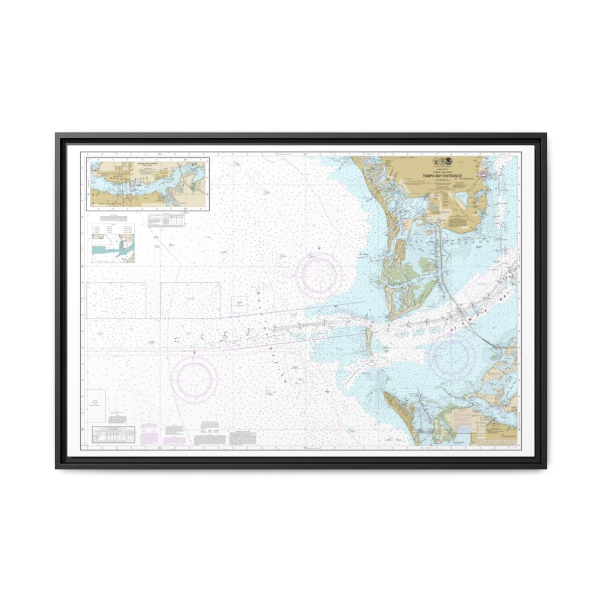 Chart 11415 Tampa Bay Entrance; Manatee River Extension - NOAA Nautical Chart Floating Frame Canvas | 30" x 20" | 36" x 24" | 48" x 32" - Black front