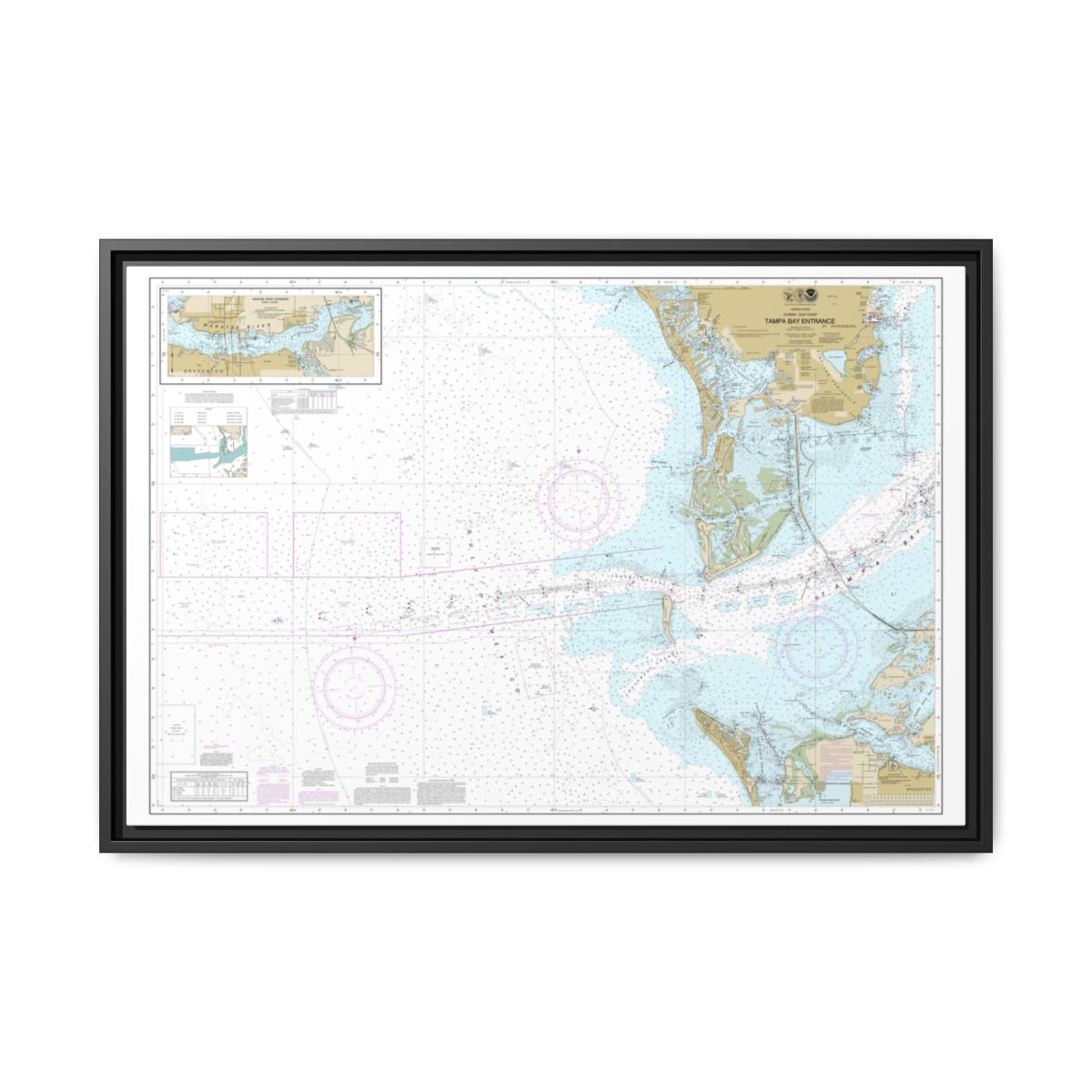 Chart 11415 Tampa Bay Entrance; Manatee River Extension - NOAA Nautical Chart Floating Frame Canvas | 30" x 20" | 36" x 24" | 48" x 32" - Black front