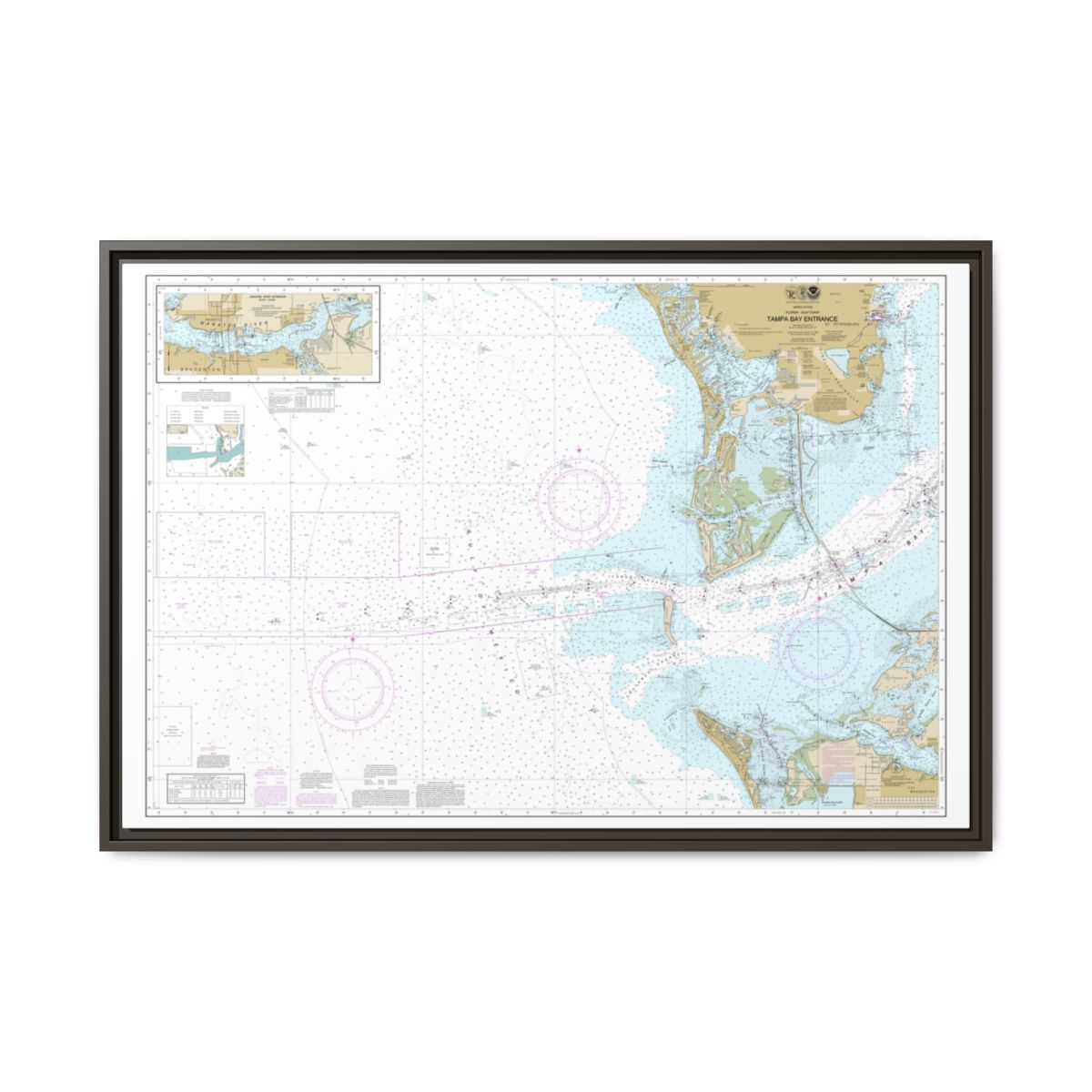 Chart 11415 Tampa Bay Entrance; Manatee River Extension - NOAA Nautical Chart Floating Frame Canvas | 30" x 20" | 36" x 24" | 48" x 32" - Espresso front