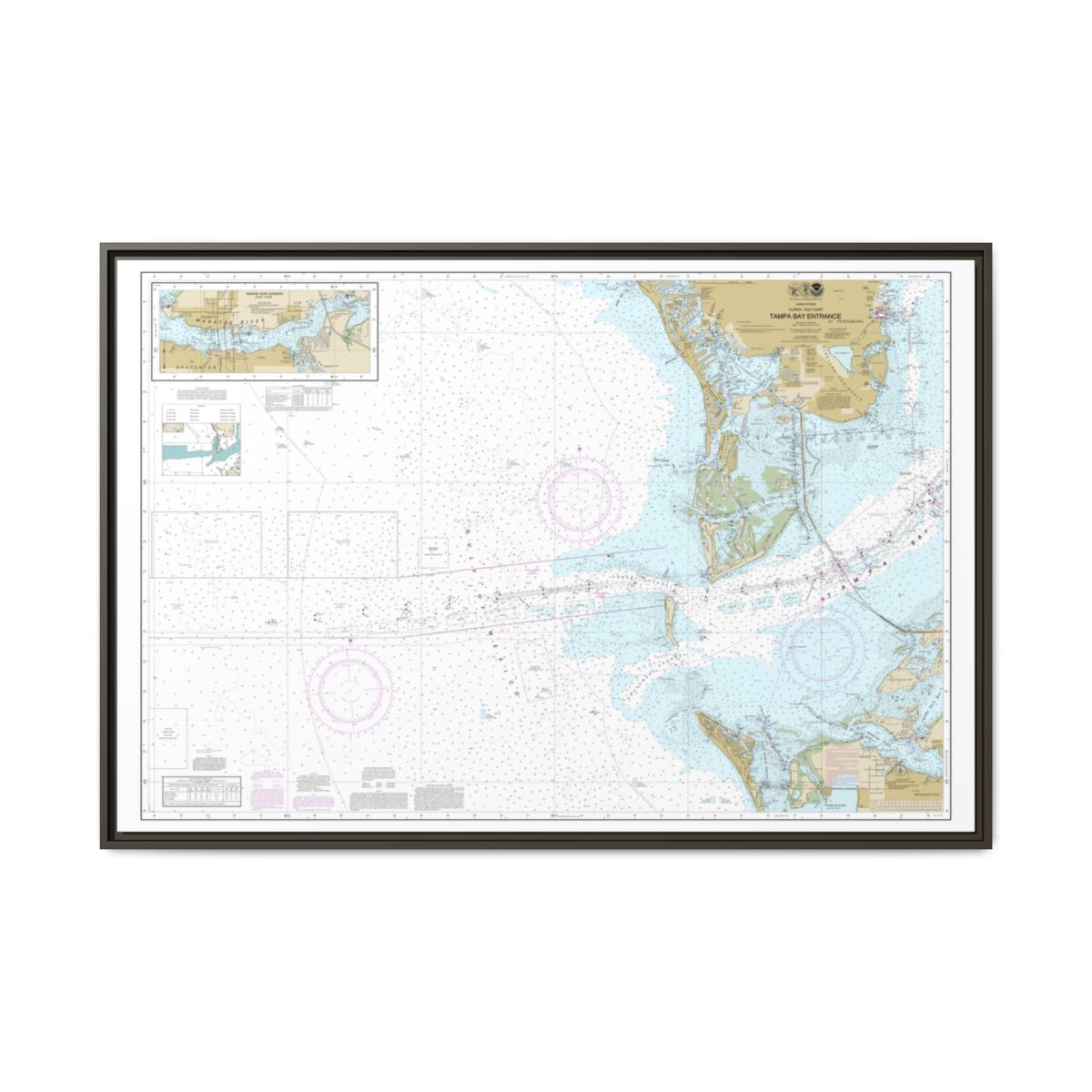 Chart 11415 Tampa Bay Entrance; Manatee River Extension - NOAA Nautical Chart Floating Frame Canvas | 30" x 20" | 36" x 24" | 48" x 32" - Espresso front