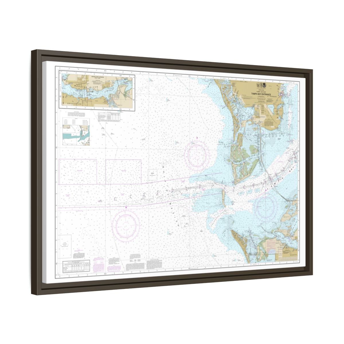 Chart 11415 Tampa Bay Entrance; Manatee River Extension - NOAA Nautical Chart Floating Frame Canvas | 30" x 20" | 36" x 24" | 48" x 32" - Espresso side