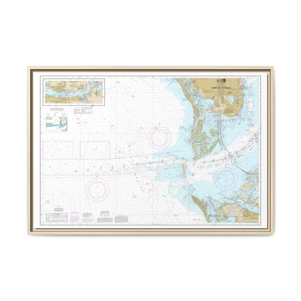 Chart 11415 Tampa Bay Entrance; Manatee River Extension - NOAA Nautical Chart Floating Frame Canvas | 30" x 20" | 36" x 24" | 48" x 32" - Natural front