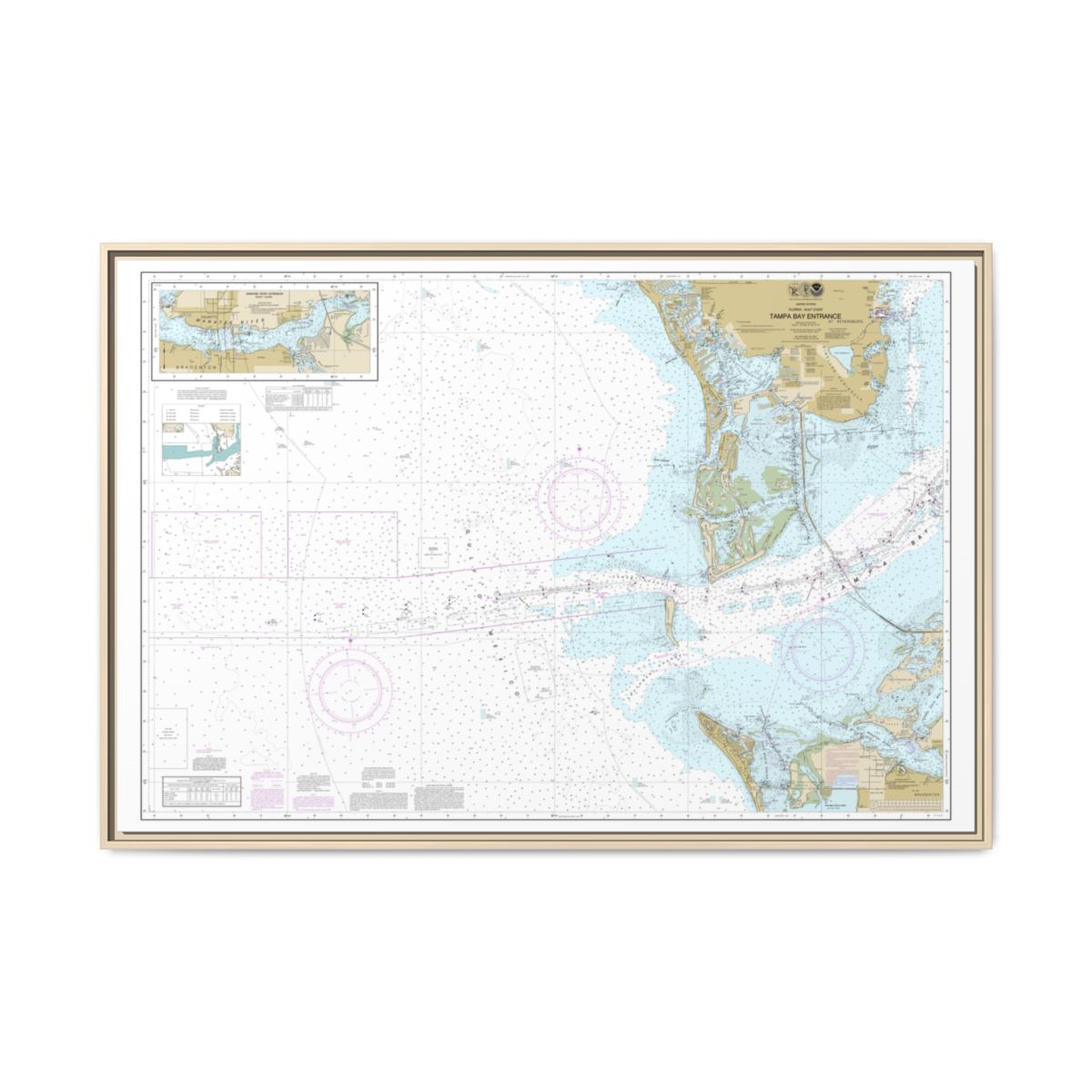Chart 11415 Tampa Bay Entrance; Manatee River Extension - NOAA Nautical Chart Floating Frame Canvas | 30" x 20" | 36" x 24" | 48" x 32" - Natural front