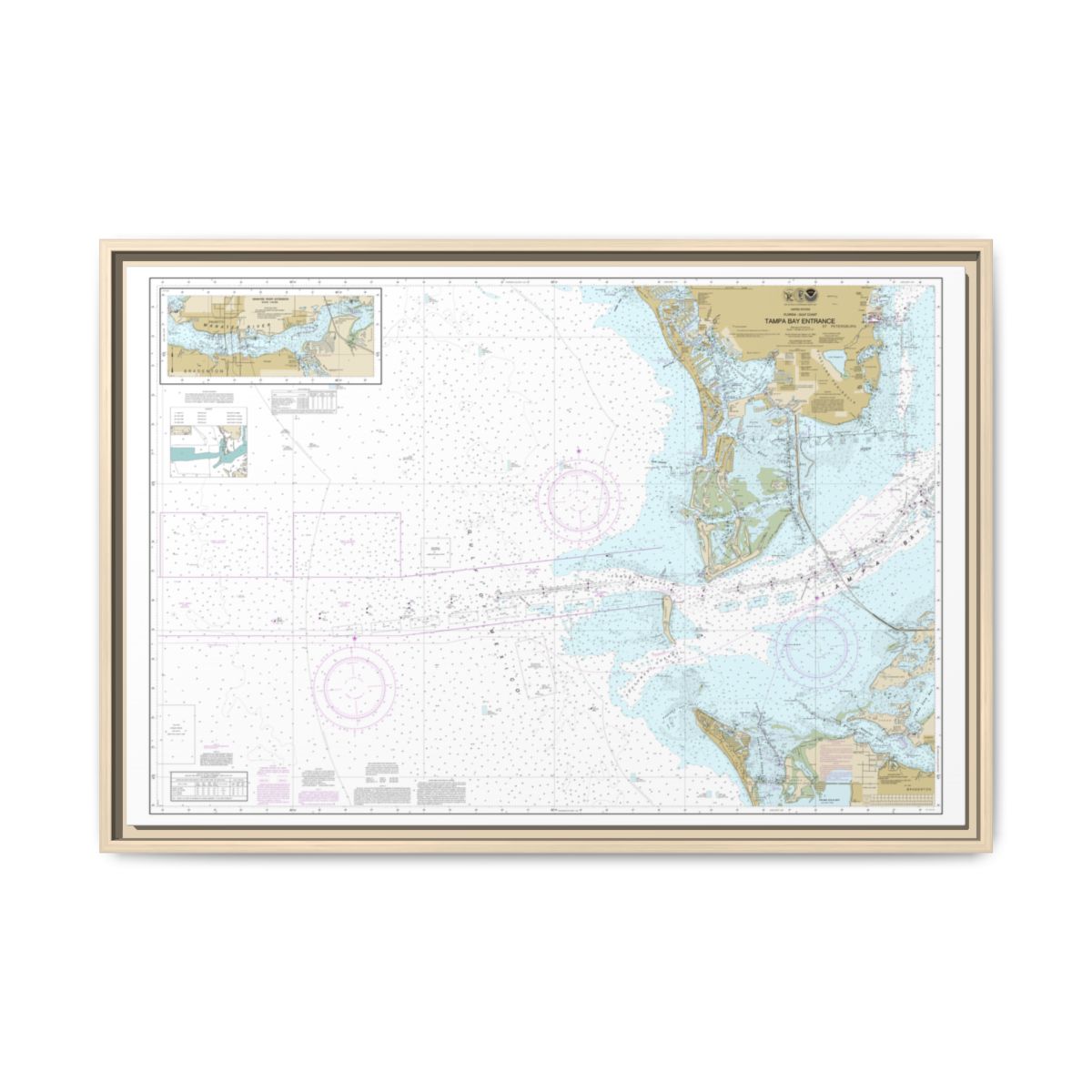 Chart 11415 Tampa Bay Entrance; Manatee River Extension - NOAA Nautical Chart Floating Frame Canvas | 30" x 20" | 36" x 24" | 48" x 32" - Natural front
