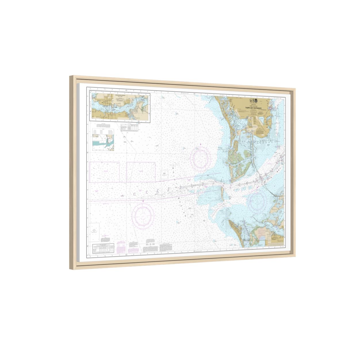 Chart 11415 Tampa Bay Entrance; Manatee River Extension - NOAA Nautical Chart Floating Frame Canvas | 30" x 20" | 36" x 24" | 48" x 32" - Natural side