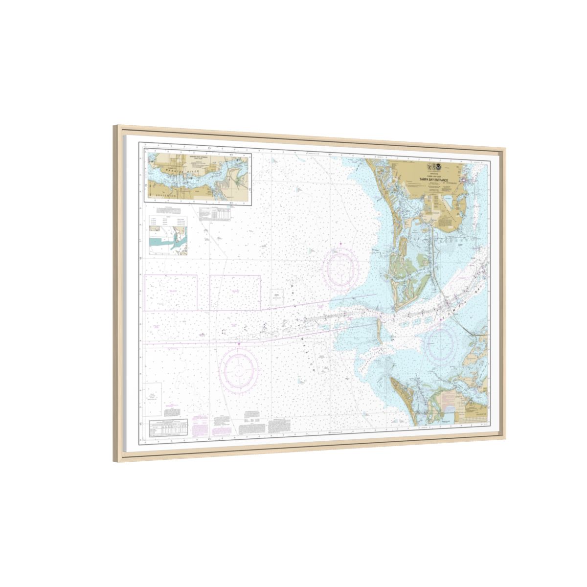 Chart 11415 Tampa Bay Entrance; Manatee River Extension - NOAA Nautical Chart Floating Frame Canvas | 30" x 20" | 36" x 24" | 48" x 32" - Natural side