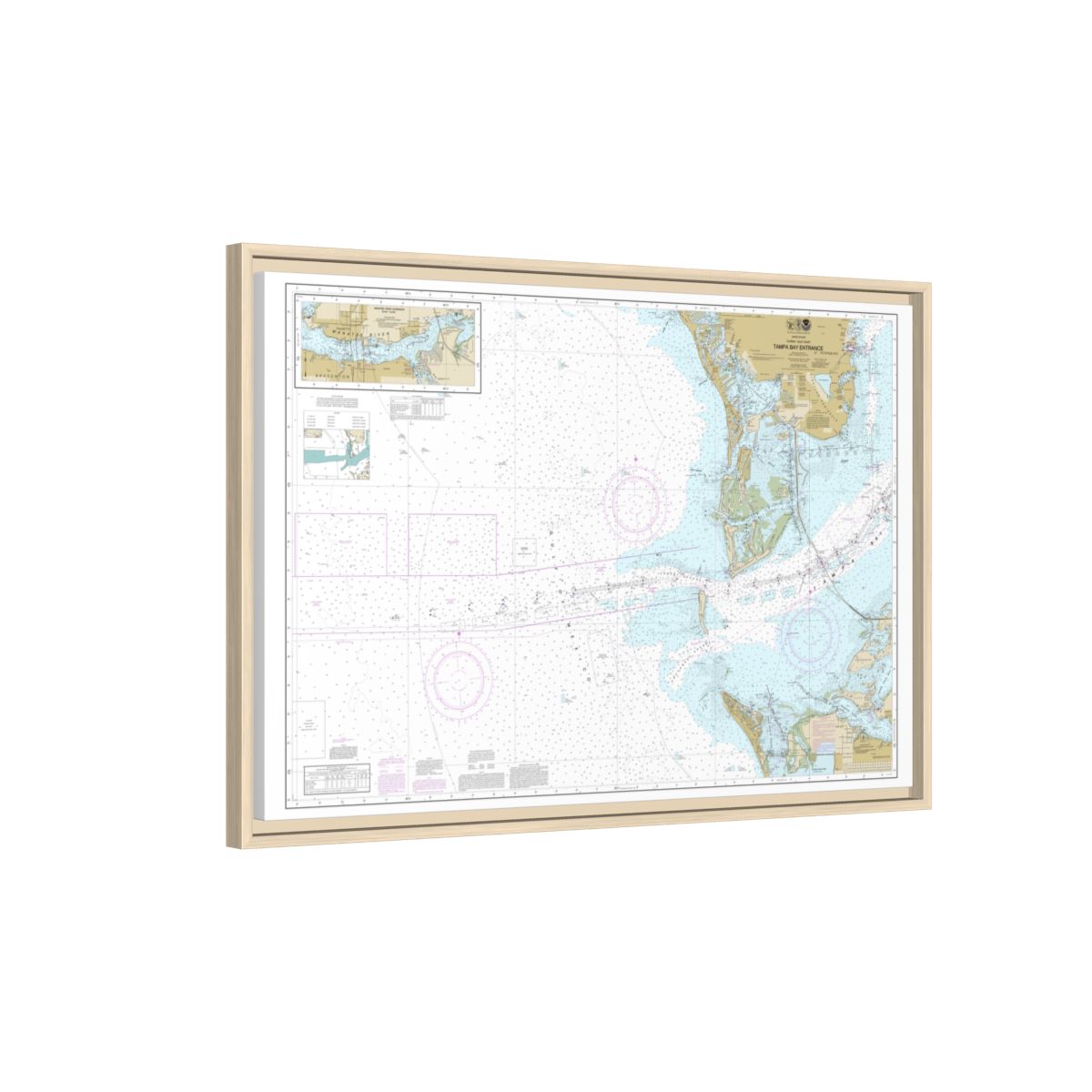 Chart 11415 Tampa Bay Entrance; Manatee River Extension - NOAA Nautical Chart Floating Frame Canvas | 30" x 20" | 36" x 24" | 48" x 32" - Natural side