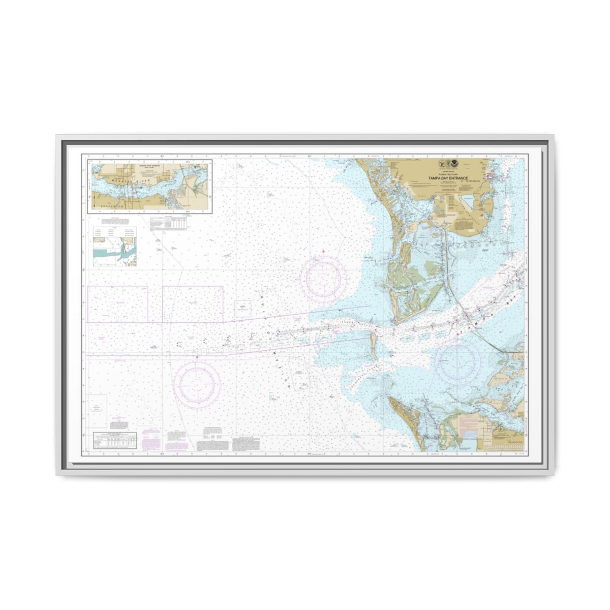 Chart 11415 Tampa Bay Entrance; Manatee River Extension - NOAA Nautical Chart Floating Frame Canvas | 30" x 20" | 36" x 24" | 48" x 32" - White front