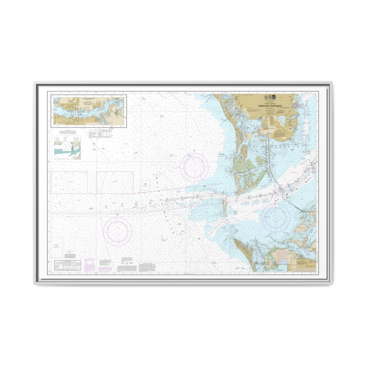 Chart 11415 Tampa Bay Entrance; Manatee River Extension - NOAA Nautical Chart Floating Frame Canvas | 30" x 20" | 36" x 24" | 48" x 32" - White front