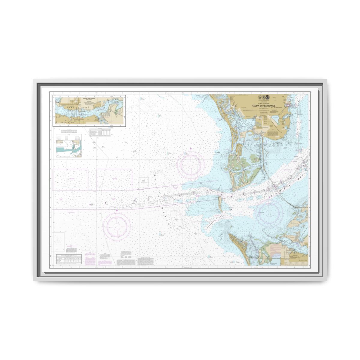 Chart 11415 Tampa Bay Entrance; Manatee River Extension - NOAA Nautical Chart Floating Frame Canvas | 30" x 20" | 36" x 24" | 48" x 32" - White front