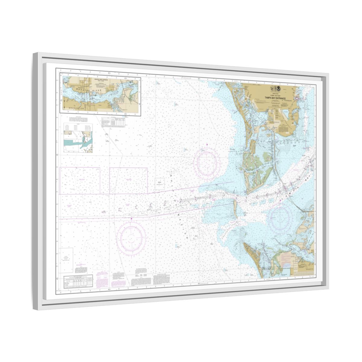 Chart 11415 Tampa Bay Entrance; Manatee River Extension - NOAA Nautical Chart Floating Frame Canvas | 30" x 20" | 36" x 24" | 48" x 32" - White side