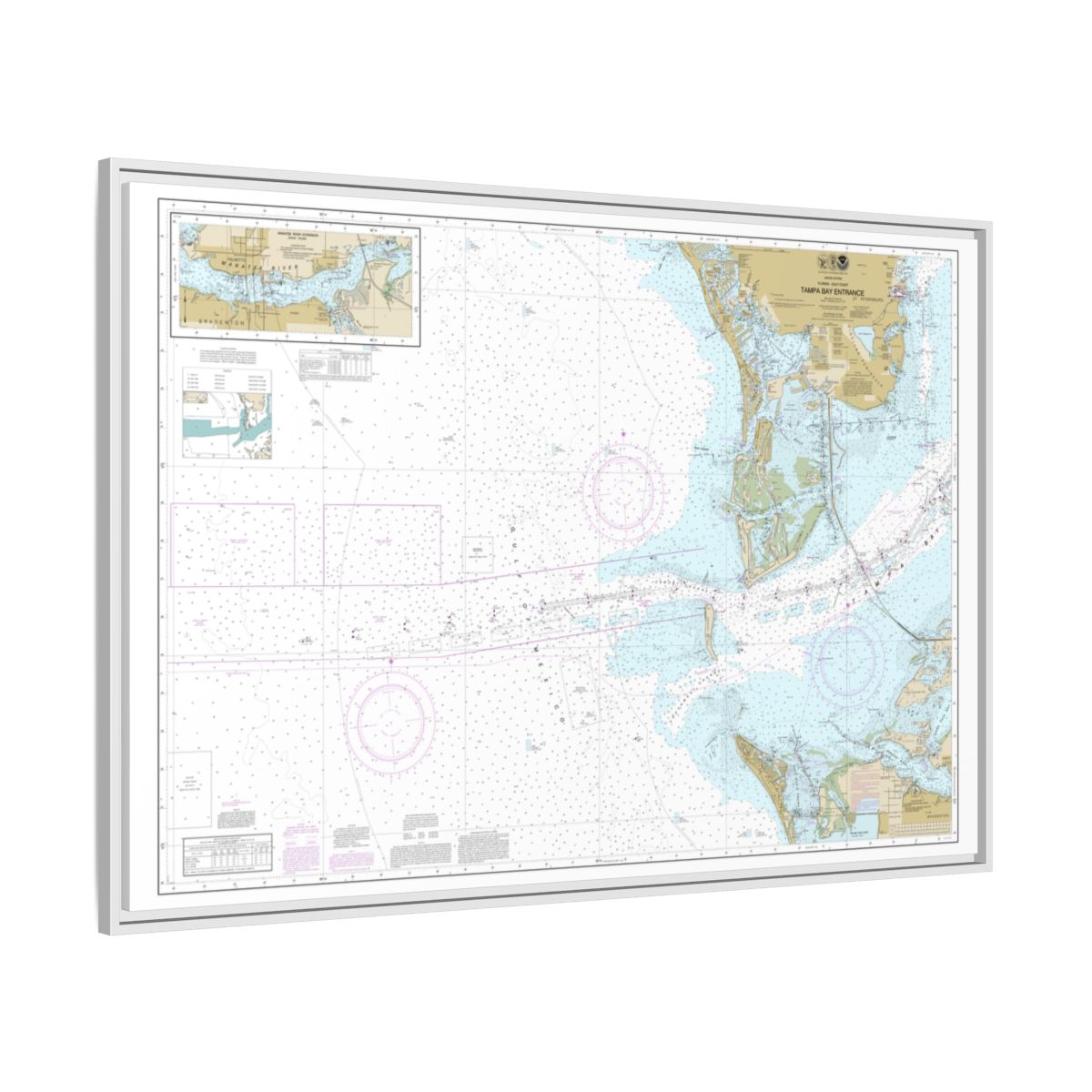 Chart 11415 Tampa Bay Entrance; Manatee River Extension - NOAA Nautical Chart Floating Frame Canvas | 30" x 20" | 36" x 24" | 48" x 32" - White side