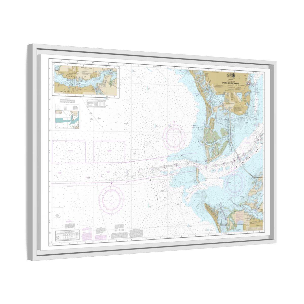 Chart 11415 Tampa Bay Entrance; Manatee River Extension - NOAA Nautical Chart Floating Frame Canvas | 30" x 20" | 36" x 24" | 48" x 32" - White side