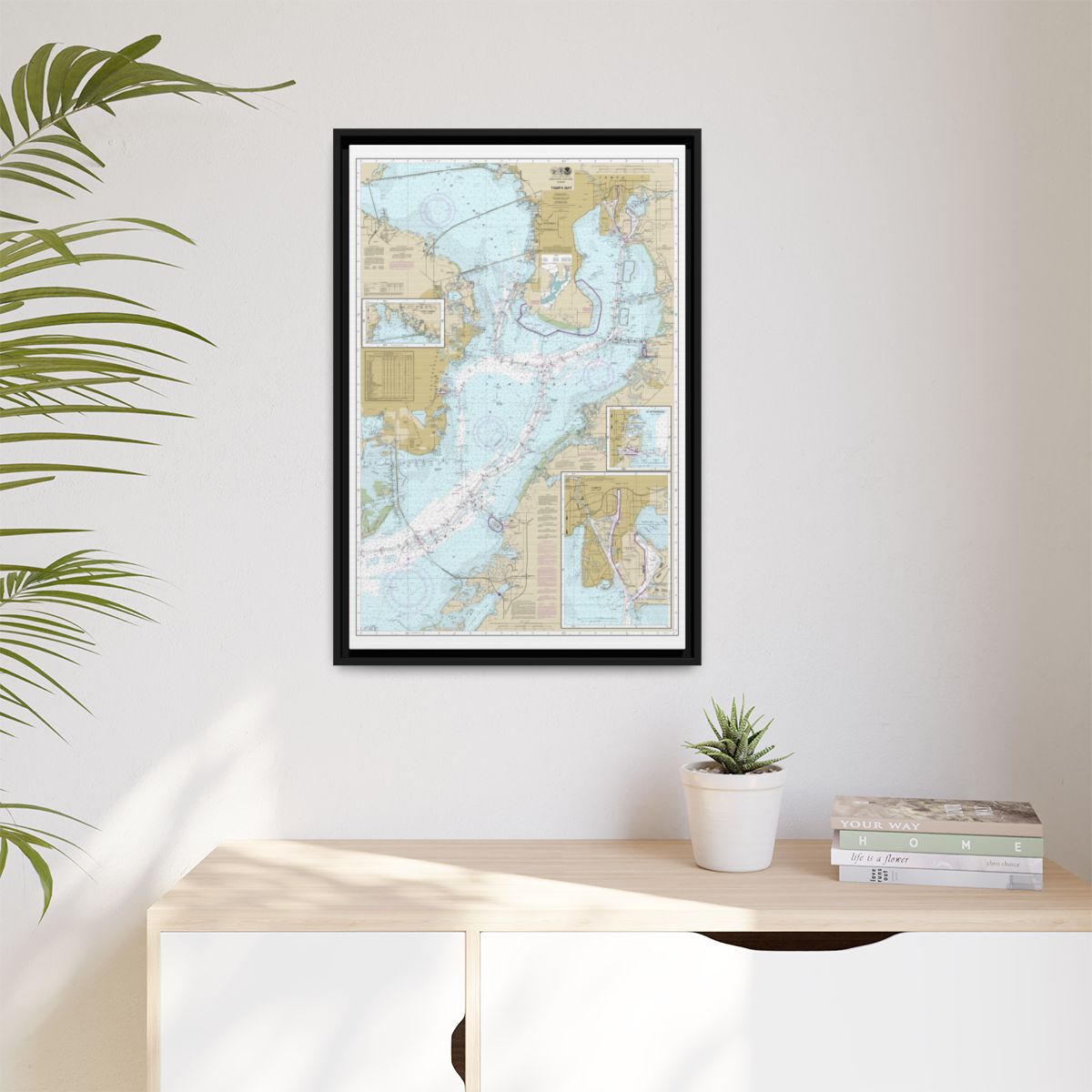 Chart 11416 Tampa Bay;Safety Harbor;St. Petersburg;Tampa - NOAA Nautical Chart Floating Frame Canvas | 20" x 30" | 24" x 36" | 32" x 48" - Black context-1